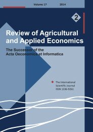 Review of Agricultural and Applied Economics, RAAE, VOL.17, No. 2/2014 - title image